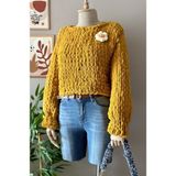 Zuviel Deco El Yapımı Hardal Örgü Puffy Polar Chunky Kazak Peluş Kazak Hardal / Standart