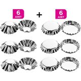 Zuzu Made 6 Adet Küçük + 6 Adet Büyük Tartolet Muffin Kek Cupcake Kurabiye Tart Kalıbı Metal 12 Parça Set