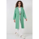 Zuzudan Kadın Geniş Yaka Oversize Balıksırtı Desenli Kaşe Yeşil Kaban - 36