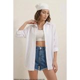 Zuzudan Kadın Oversize Basic Pamuklu Beyaz Gömlek - 50