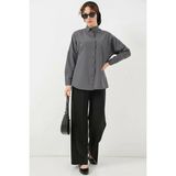 Zuzudan Kadın Oversize Basic Pamuklu Gri Tesettür Gömlek - 38