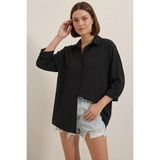 Zuzudan Kadın Oversize Basic Pamuklu Siyah Gömlek - 38