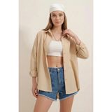 Zuzudan Kadın Oversize Kesim Basic Pamuklu Bej Gömlek - 36