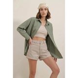Zuzudan Kadın Oversize Kesim Basic Pamuklu Haki Gömlek - 38