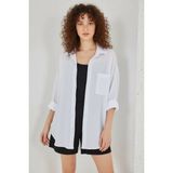 Zuzudan Kadın Tek Cepli Oversize Viskon Beyaz Gömlek - 38