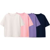 Zuzunga Basic 4'Lü Kız Çocuk T-Shirt ( Beyaz - Pembe - Mor - Lacivert ) - Çok Renkli - 4 - 5 Yaş