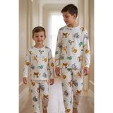 ZUZUNGA Erkek Çocuk %100 Pamuk Süprem Kumaş Uzun Kollu Mevsimlik Pijama Takımı