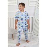 Zuzunga Kısa Kollu Planet Pattern Erkek Çocuk Pijama Takımı - Mavi - 4 - 5 Yaş