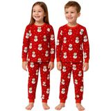 Zuzunga Unisex Yılbaşı Kardan Adam Desenli Çocuk Pijama Takımı - 8 - 9 Yaş - Kırmızı