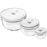 ZWILLING Fresh & Save Bowls Vakumlu Kase Seti, 6 Parça, S-12, M-18, L-24 cm, Cam, Şeffaf-Beyaz