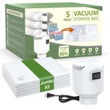 ZXA Elektrikli Hava Pompalı Vakumlu Saklama Torbaları, 5'li Paket Büyük 32 x 24 inç Vakumlu Mühür Torbaları, Battaniye, Yorganlar, Yastıklar, Yorgan için Yer Tasarruflu Vakum Saklama Torbaları - Beyaz