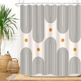 ZXMBF Mid Century Duş Perdesi Boho Minimalist Soyut Kemer Güneş Basit Çizgiler Geometrik Modern Bej Banyo Dekoru Su Geçirmez Kumaş 172 U x 160 G İnç 12 adet Plastik Kancalı