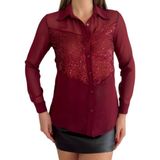 Zy Plus Bordo Pul Payet Detaylı Şifon Gömlek - 03R-Bordo - 36