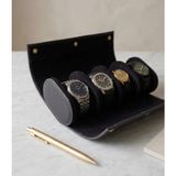 ZYC 4 Haneli Deri Silindir Tasarım Saat Saklama Organizer Çanta Ebat (25X11X8) - Siyah - 25x11x8 cm
