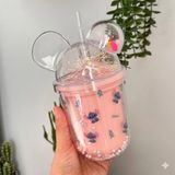 ZYC Kız Çocuk Stıtch Panda Kulaklı Boncuklu Pipetli Suluk - 350 ml - Somon