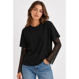 Zylen Siyah Oversize Dantel Kol Detaylı Kadın Bluz