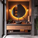 Zynor Led'li Lazer Kumlamalı Lavabo & Banyo Aynası (Dokunmatik Sensörlü) amber led'li 70 x 70