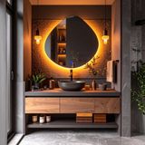 Zynor Led'li Lazer Kumlamalı Lavabo & Banyo Aynası (Dokunmatik Sensörlü) amber led'li 90 x 90