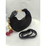Zynp Kadın Cherry Charm'lı Gold Tokalı Mini El ve Omuz Çantası - 0 - Siyah