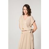 ZYRAH Bej Renk Oversize Kare Cepli Kadın Bluz