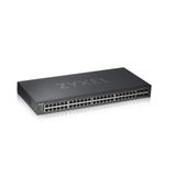 Zyxel 48-Port Yüksek Güçlü Gigabit Ethernet Hibrit Bulut Akıllı Yönetilen Anahtar | 44x RJ-45 + 4X RJ-45/SFP Bağlantı Noktası + 2 SFP | Metal | Sınırlı Ömür (GS1920-48v2)