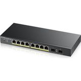 Zyxel 8-Port 10/100/1000 Gigabit PoE Switch | Smartmanaged | Masaüstü / Duvar Tipi ve Fansız | 8 PoE + bağlantı noktası | 77 Watt | 2 SFP Bağlantı Noktası | VLAN, IGMP, QoS [GS1900-10HP]