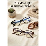 Zzla Mavi Işık Korumalı 2'Lİ SET Gözlük Cat Eye Optik Uyumlu (Şeffaf Camı Değişebilir) 48 Ekartman