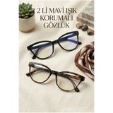 Zzla Mavi Işık Korumalı 2'Lİ SET Gözlük Cat Eye Optik Uyumlu (Şeffaf Camı Değişebilir) 52 Ekartman