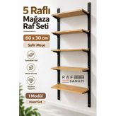 1 Modül 5 Raflı Konik Dikme Mağaza Raf Sistemi 60X30 Cm Safir Meşe Suntalam Duvar Rafı