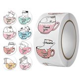 1 Rulo 500 Adet Sevimli Kedi Thank You Sticker