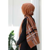 100% İPEK BANT DESENLİ TABA RENKLİ ŞAL