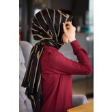 100% İPEK KEMER DESENLİ SİYAH - GOLD RENKLİ ŞAL