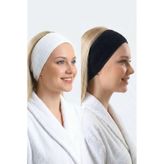 %100 Pamuk Makyaj Saç Bandı Cilt Bakımı SPA Spor Yoga İçin Cırt Cırtlı Kafa Bandı (Siyah-Beyaz)