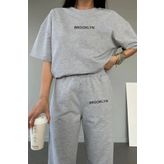 10star Kadın Brooklyn Baskılı Sweatshirt Alt Üst Eşofman Takımı