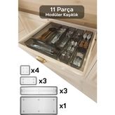 11 Parça Modüler Kaşıklık Seti - Ayarlanabilir Mutfak Çekmece Içi Düzenleyici Organizer Antrasit