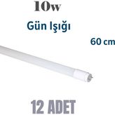 12 Adet 10 Watt 60 cm LED Floresan Plastik Gün Işığı