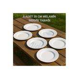 12 Adet Beyaz Melamin Tatlı,Pasta Tabağı 24 Cm Sığ Tabak Günlük Kullanım Için Hesaplı Kase Altı