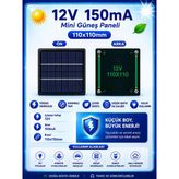 12V 150MA 110X110MM Güneş Paneli - Solar Panel