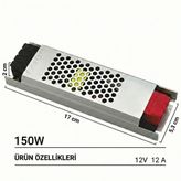 12V Ultra Slim Sessiz Şerit LED Trafosu - Cata Metal Kasa İnce Tasarım Klemensli Adaptör (5A / 12.5A / 17A / 21A / 30A Seçenekleri), IP20 İç Mekan (12,5 Amper)