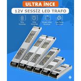 12V Ultra Slim Sessiz Şerit LED Trafosu - Cata Metal Kasa İnce Tasarım Klemensli Adaptör (5A / 12.5A / 17A / 21A / 30A Seçenekleri), IP20 İç Mekan (17 Amper)
