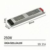 12V Ultra Slim Sessiz Şerit LED Trafosu - Cata Metal Kasa İnce Tasarım Klemensli Adaptör (5A / 12.5A / 17A / 21A / 30A Seçenekleri), IP20 İç Mekan (21 Amper)