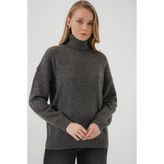 15917 Kadın Balıkçı Yaka Oversize Triko Kazak - Antrasit - Standart