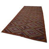 175x377 cm Geometrik Kilim Bordo Geometrik Yün El Dokuma Modern Geometrik Etnik Eskitme Desenli Boho Oturma Odası Salon Yolluk Koridor Mutfak Halısı