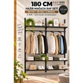 180 Cm Duvar Raf Askılık Sistemi 6 Raflı 2 Modül 200 Cm Konik Dikme Hazır Set Siyah