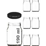 190 ml Metal Siyah Kapaklı Konserve Kavanozu 190 cc Şeffaf Bebek Mama Kavanoz 6 Adet - 0,35 L