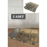 2 Adet Füme Luna 5 Bölmeli Çekmece İçi Düzenleyici, Kapaklı Kaşık,Çatal,Bıçak Düzenleyici,