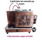 2 Gözlü Bakır Çay Ocağı Çiftli Bayrak ve Osmanlı Tuğra modelli Bakır Çay Kazanı Tüplü Çay Semaveri