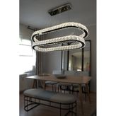 2 Katlı Yemek Masası Üstü Taşlı Modern Avize Krom