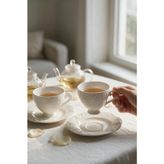 2 Kişilik Porselen Çay Fincanı Beyaz 160ml Kabartma Çiçek Desen