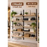 2 Modül 90X30 Cm 10 Raflı Geniş Mağaza Duvar Rafı Konik Dikme Sistem Safir Meşe Suntalam